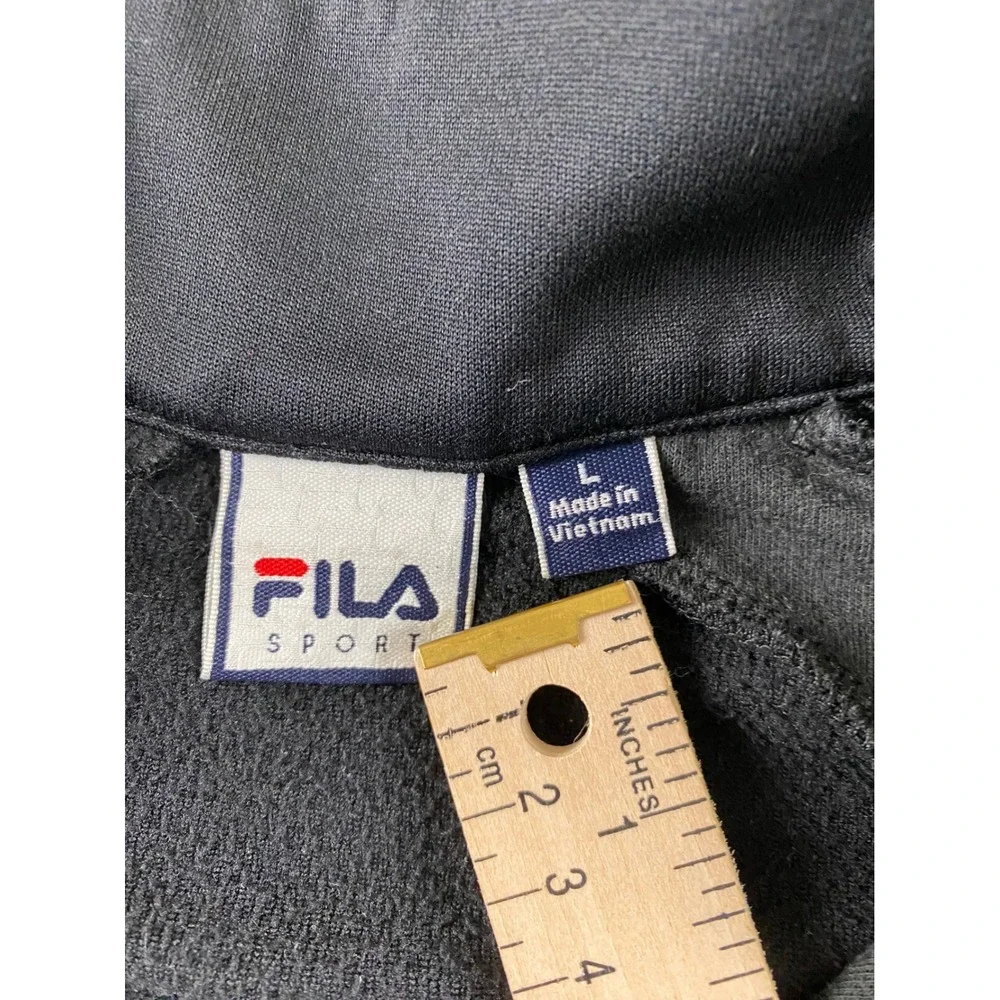Fila Sport Womens Black Full Zip Track Jacket Fleece Lined Mock Neck Large